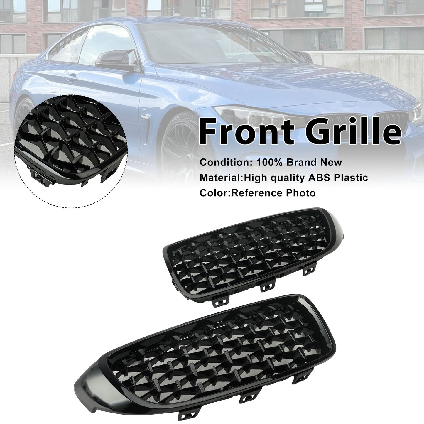Griglia superiore anteriore Diamond per BMW Serie 4 F32 F33 F36 F82 14-2018 nero lucido generico