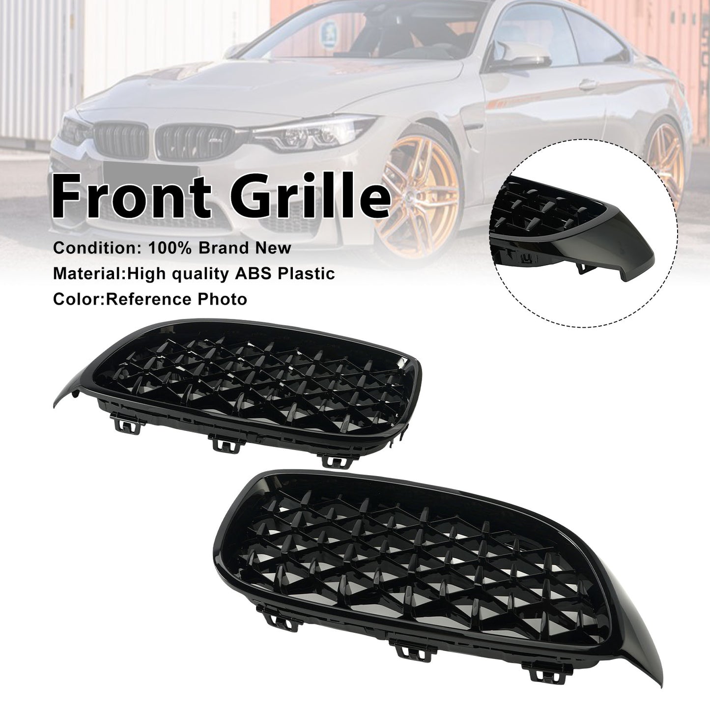 Griglia superiore anteriore Diamond per BMW Serie 4 F32 F33 F36 F82 14-2018 nero lucido generico
