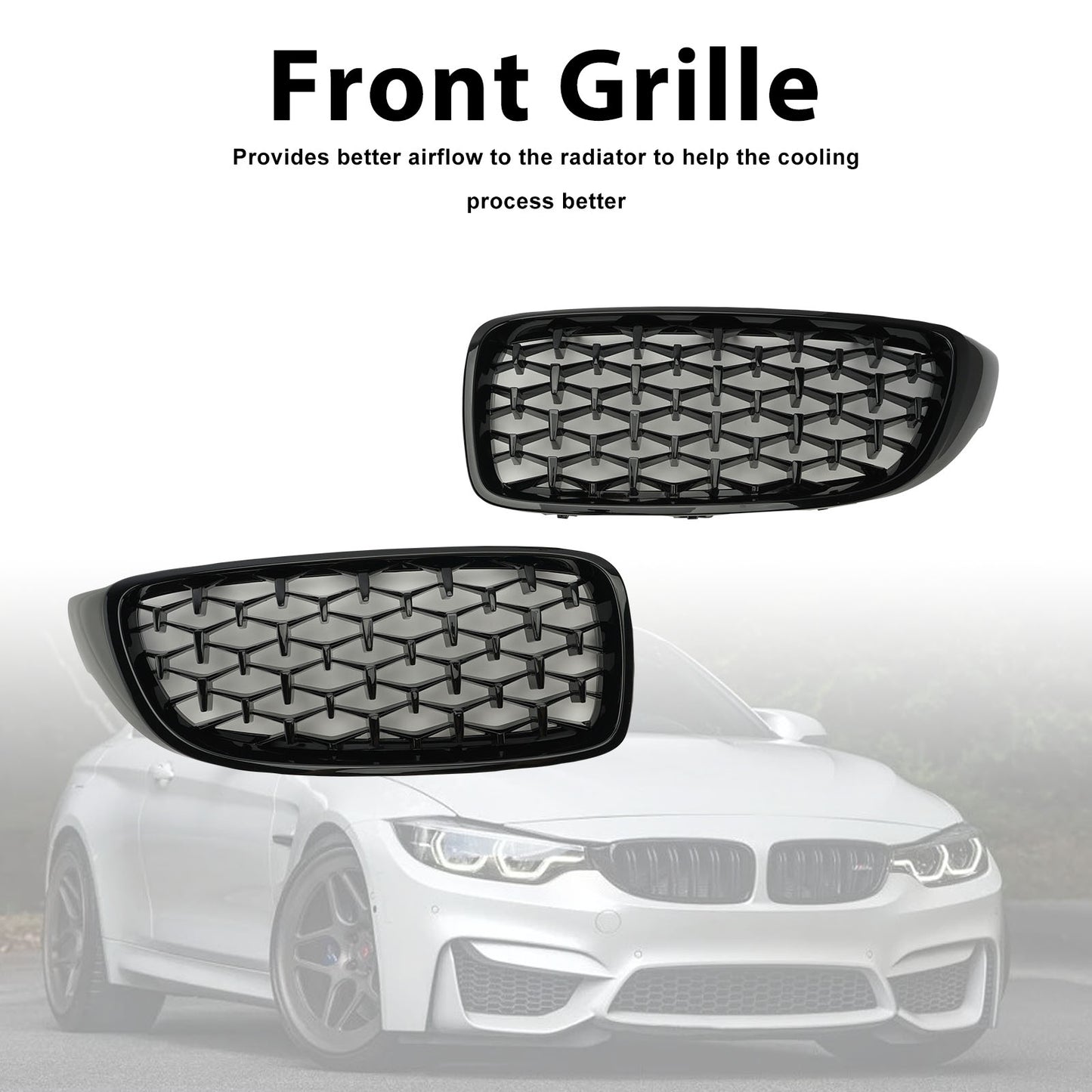 Griglia superiore anteriore Diamond per BMW Serie 4 F32 F33 F36 F82 14-2018 nero lucido generico