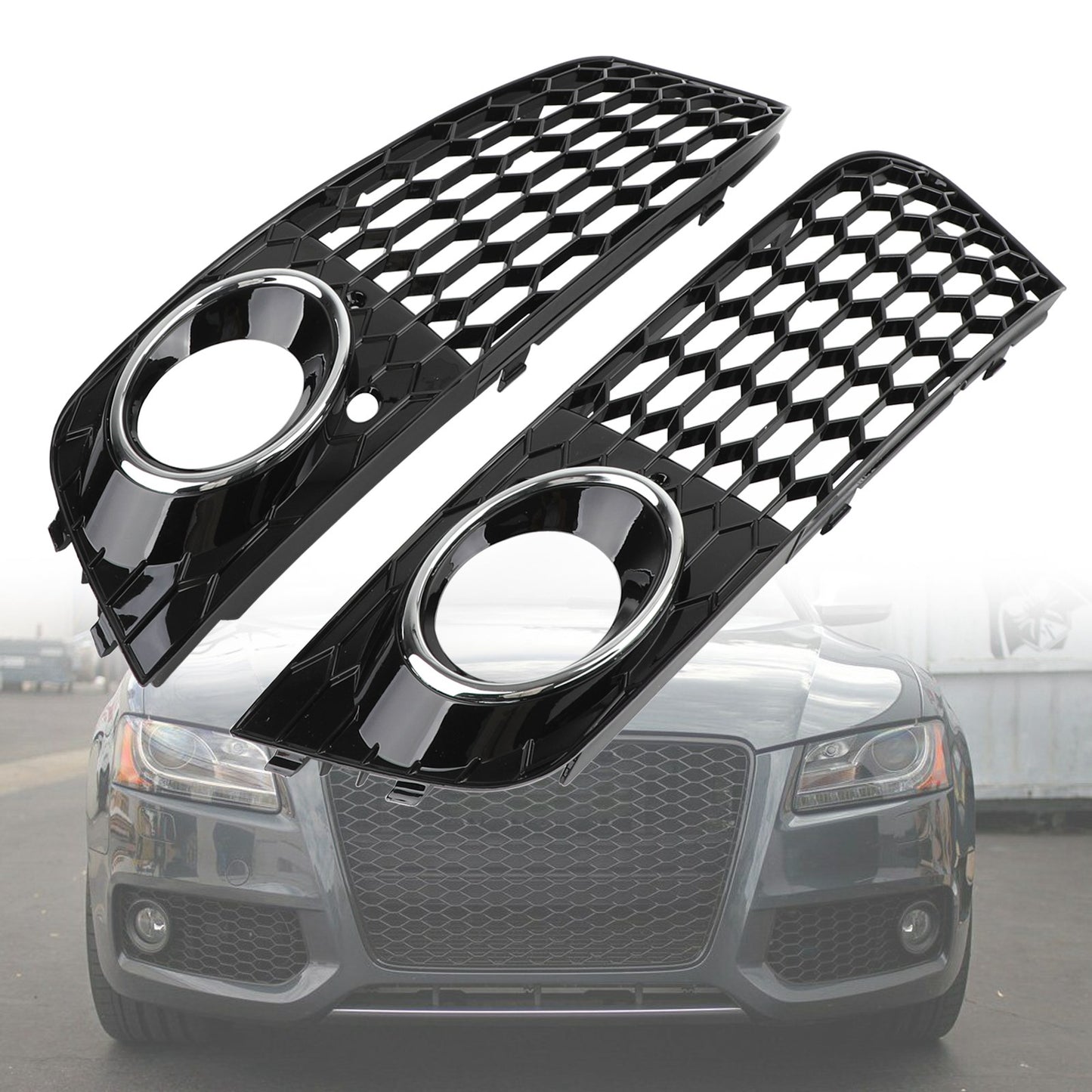 Per 2008-2012 Audi A4/A4 Avant B8 RS4 in stile Honeycomb grill grilla nera + fendinebbia griglia