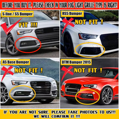 Pair Front Fog Lamp Black Trim Grills Grill Per AUDI A5 S-Line S5 2013-2016