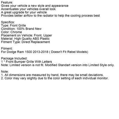 Griglia paraurti anteriore cromata Dodge Ram 1500 LTD Style 2013-2018