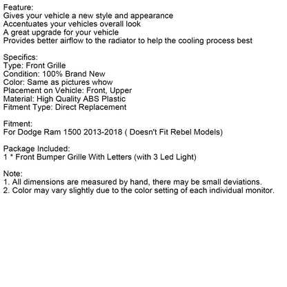 Griglia paraurti anteriore stile Big Horn Dodge Ram 1500 2013-2018 nera