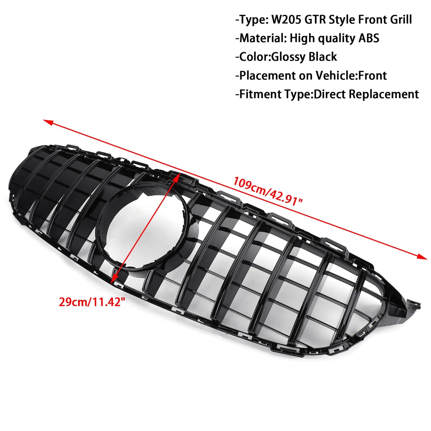 Per 2015-2018 Mercedes Benz classe W205 W200 C250 C300 C350 Griglia per paraurti anteriore stile GTR