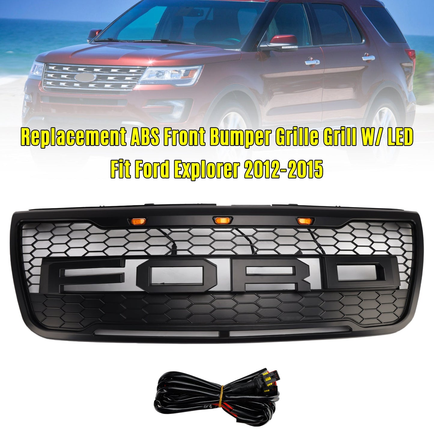 Griglia paraurti anteriore superiore grigia Ford Explorer 2012-2015 con luci