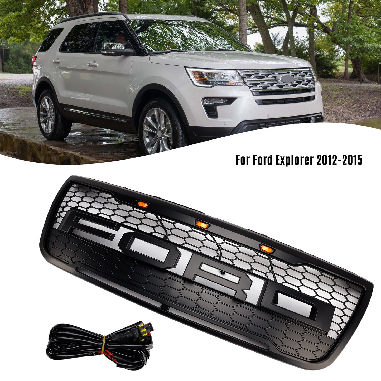 Griglia paraurti anteriore superiore grigia Ford Explorer 2012-2015 con luci