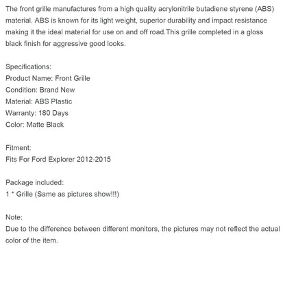 Griglia paraurti anteriore superiore grigia Ford Explorer 2012-2015 con luci