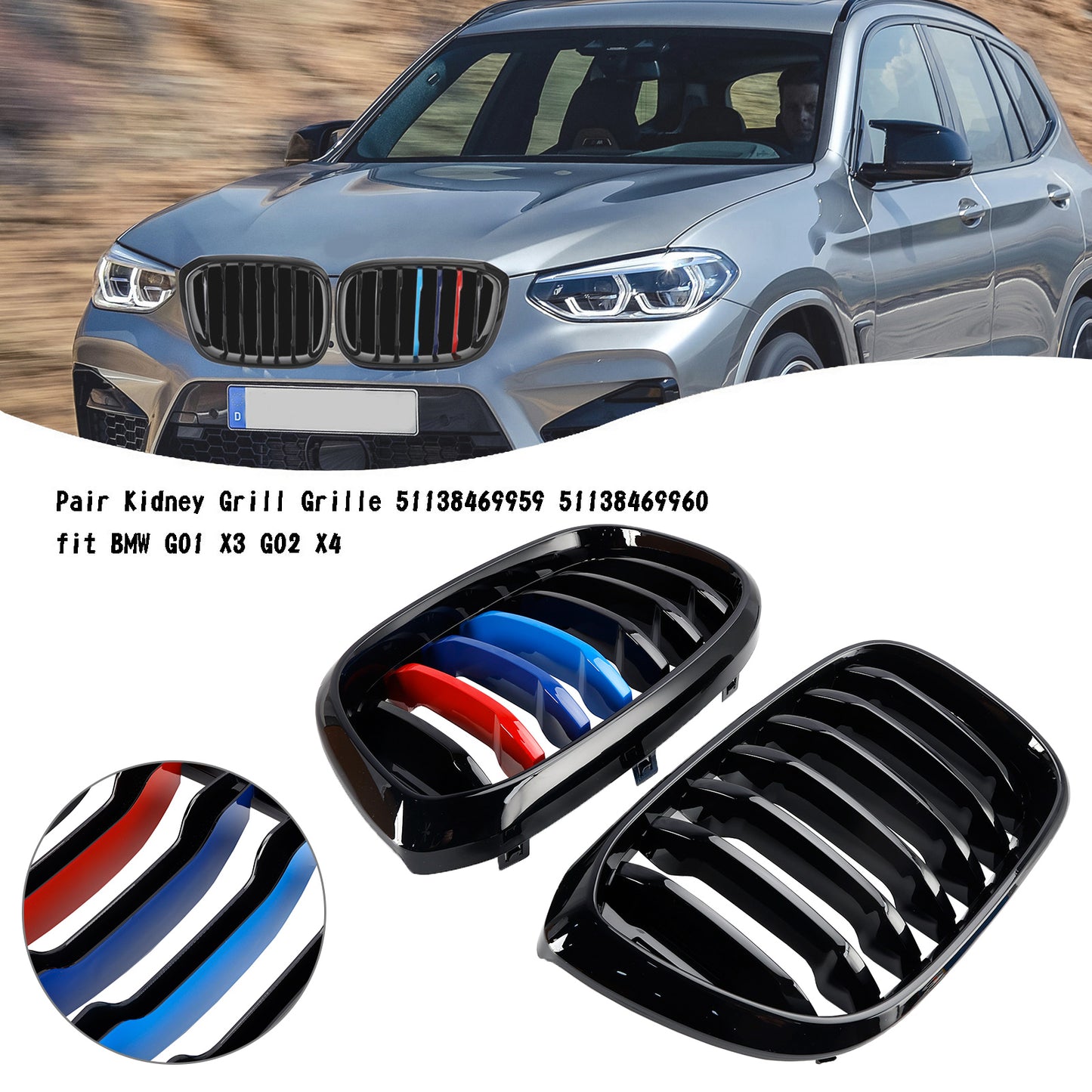 Coppia M-Color Rene Griglia Griglia 51138469959 Fit BMW G01 X3 G02 X4 Nero Lucido Generico