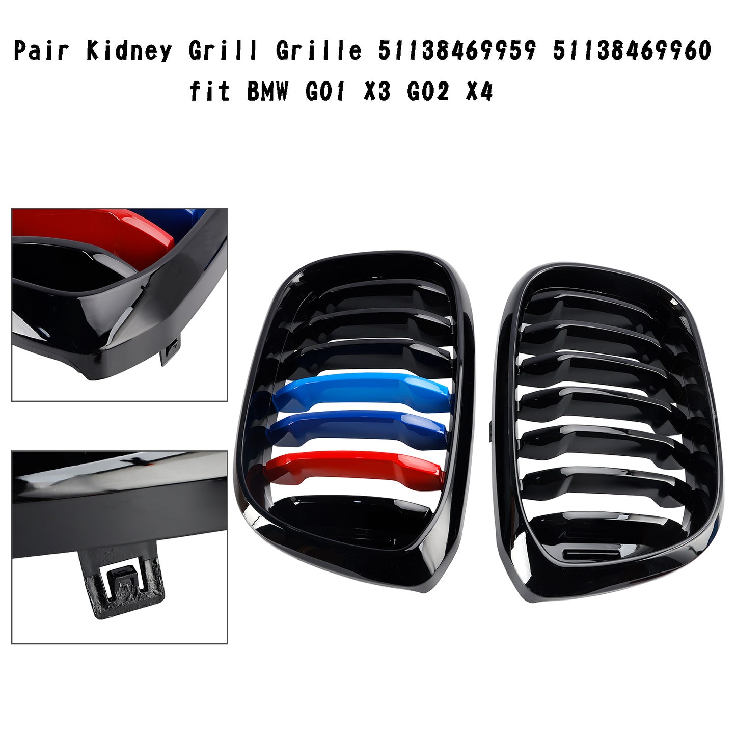 Coppia M-Color Rene Griglia Griglia 51138469959 Fit BMW G01 X3 G02 X4 Nero Lucido Generico