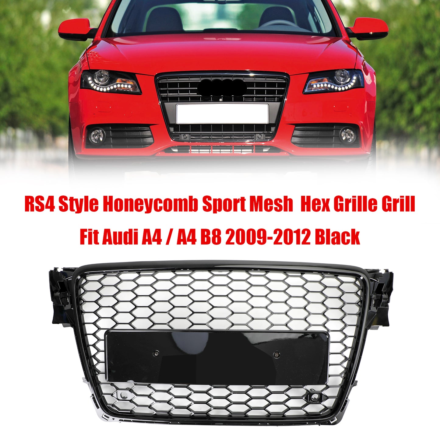 Per 2008-2012 Audi A4/A4 Avant B8 RS4 in stile Honeycomb grill grilla nera + fendinebbia griglia
