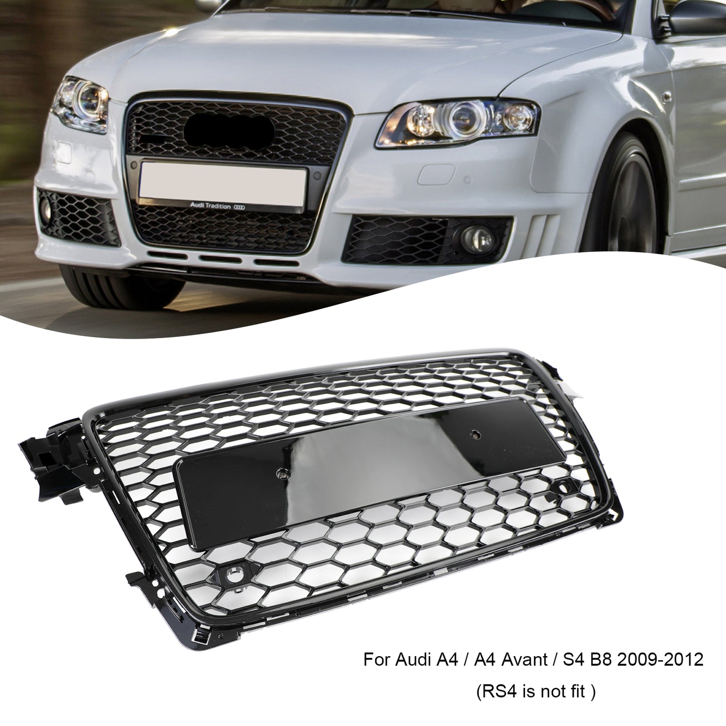 Per 2008-2012 Audi A4/A4 Avant B8 RS4 in stile Honeycomb grill grilla nera + fendinebbia griglia