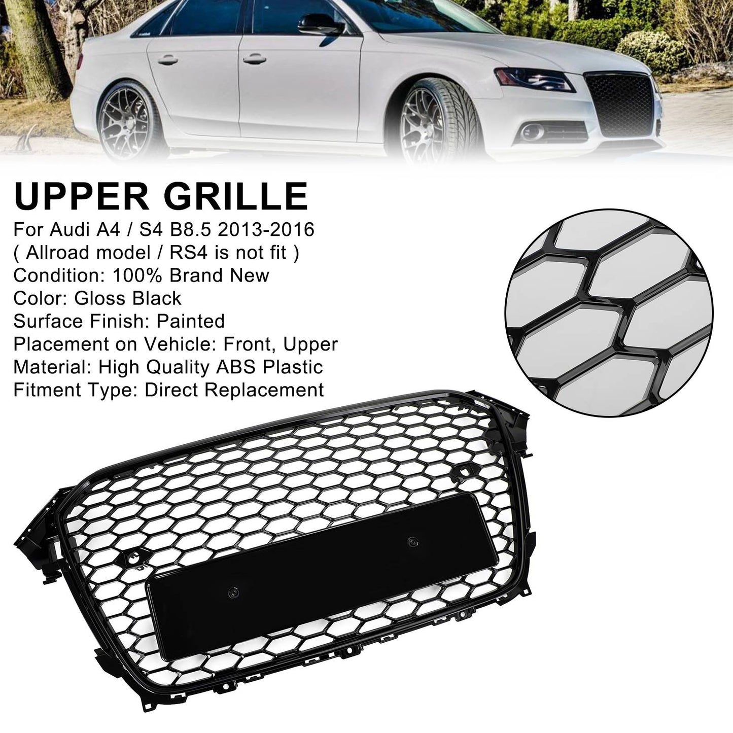 2013-2016 Audi A4 S4 RS4 stile griglia paraurti anteriore griglia griglia nero lucido