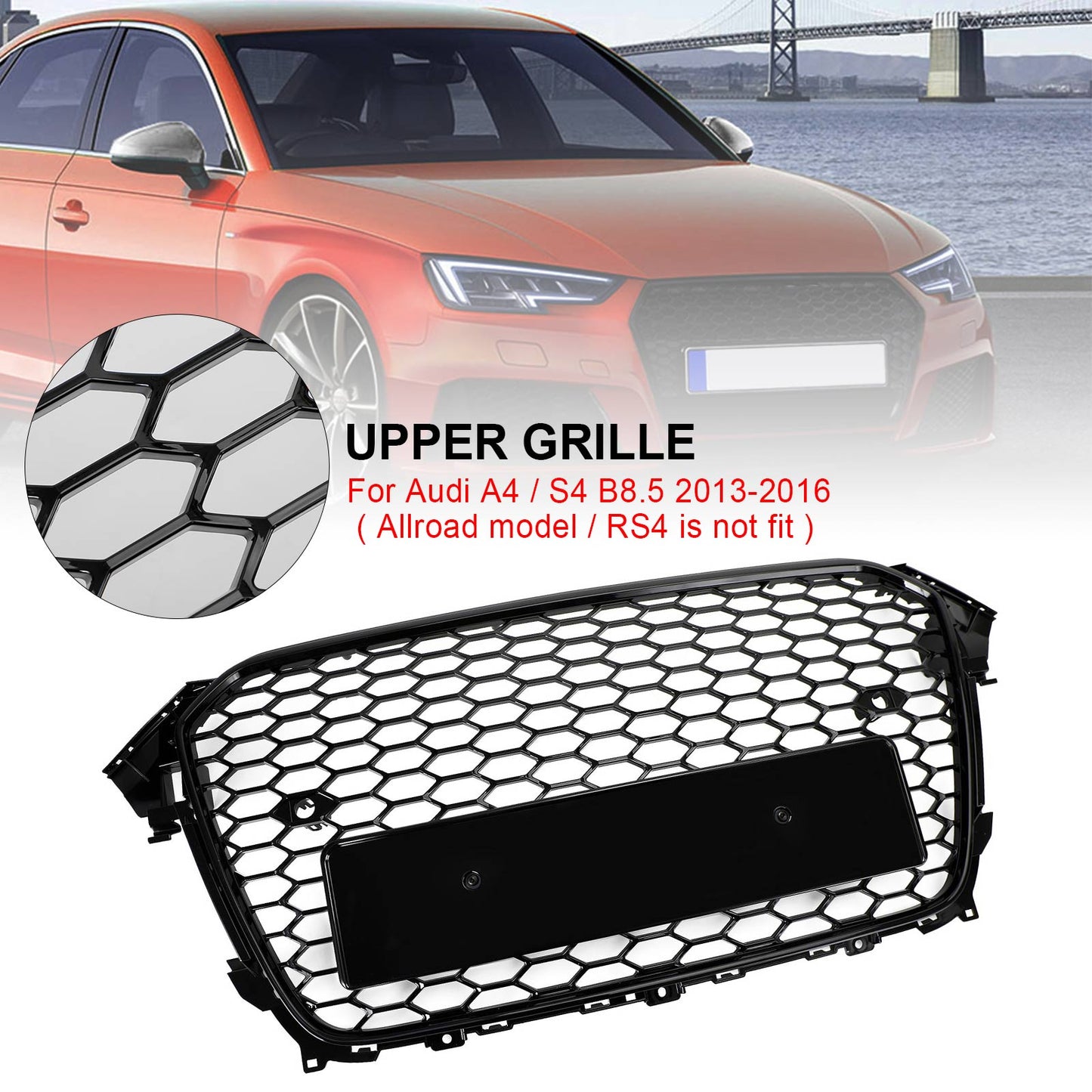 2013-2016 Audi A4 S4 RS4 Style Mesh Paraurti Anteriore Griglia Griglia Nero Lucido Generico