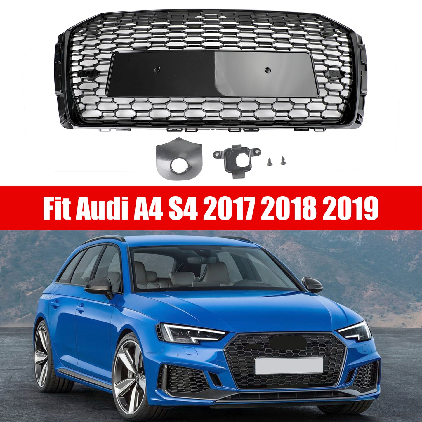 Audi A4/S4 2017-2018 griglia a nido d"ape stile RS4 griglia esagonale nera generica