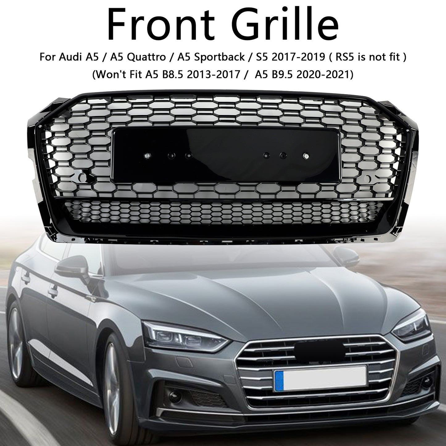 Griglia esagonale a nido d'ape sportiva in stile Audi A5 S5 B9 RS5 2017-2019