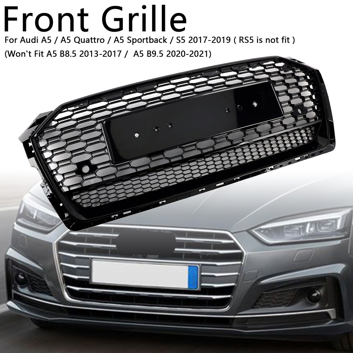 Griglia esagonale a nido d'ape sportiva in stile Audi A5 S5 B9 RS5 2017-2019
