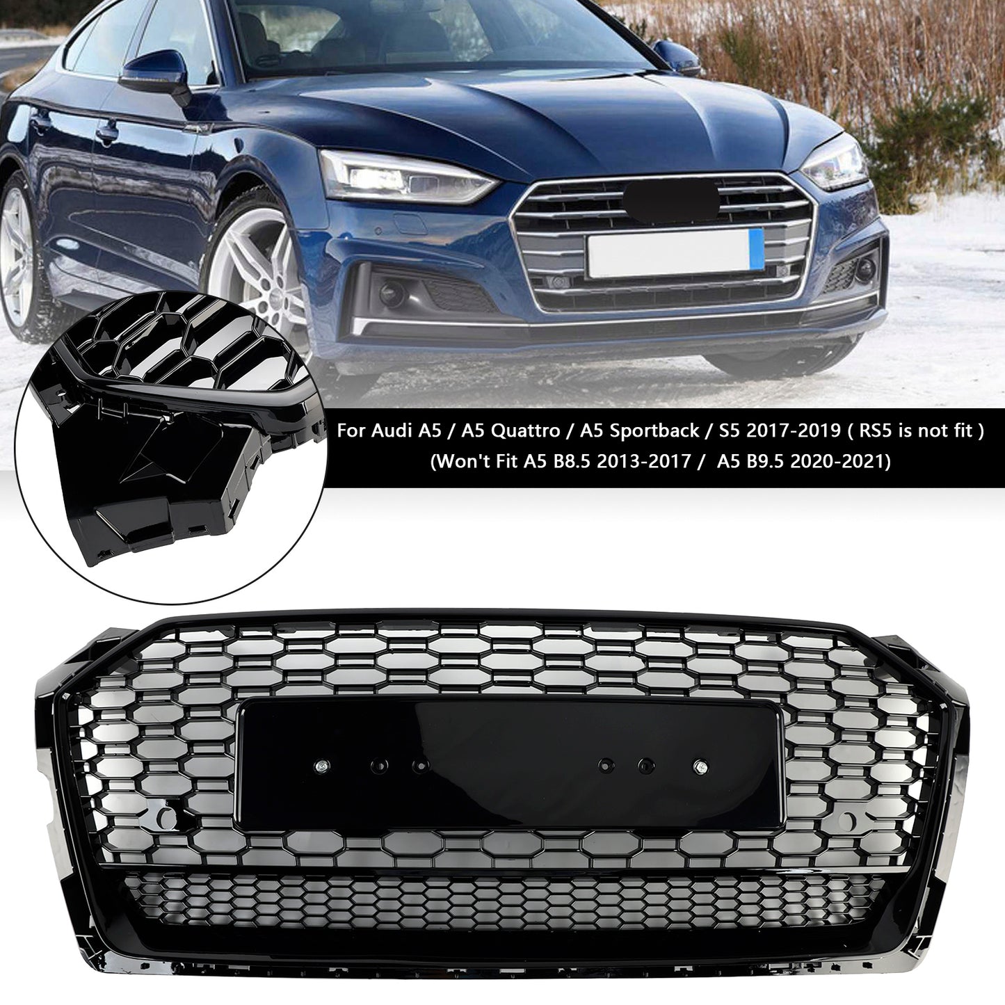 Griglia esagonale a nido d'ape sportiva in stile Audi A5 S5 B9 RS5 2017-2019