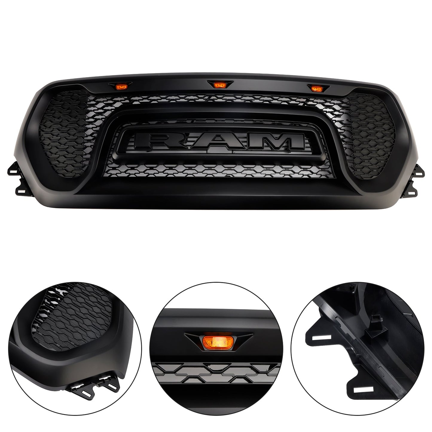Griglia superiore del cofano a nido d'ape nera per Dodge Ram 1500 2019-2024