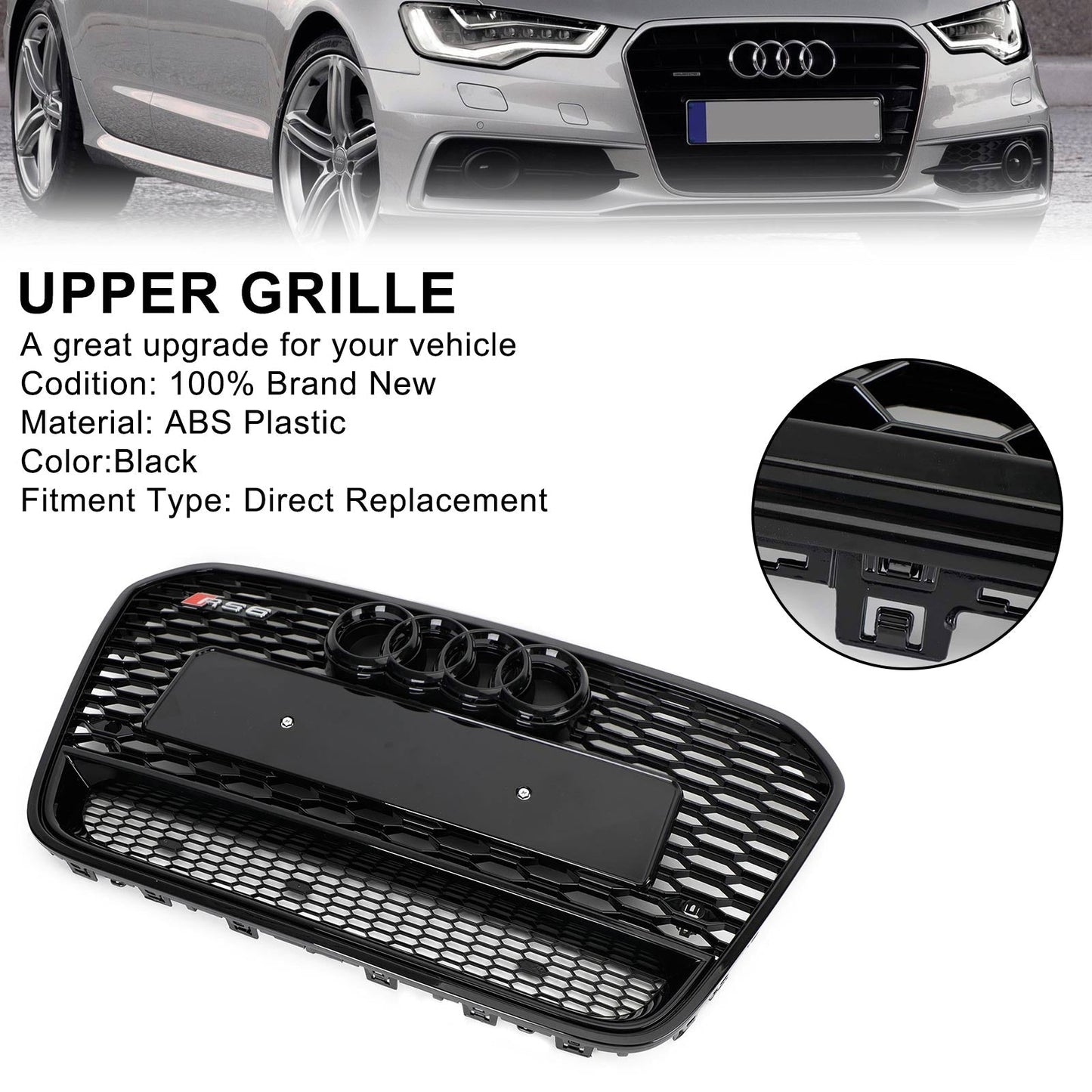 ABS Front Mesh Honeycomb Grille Grill Fit Audi A6 C7/S6 2012-2015 Generico