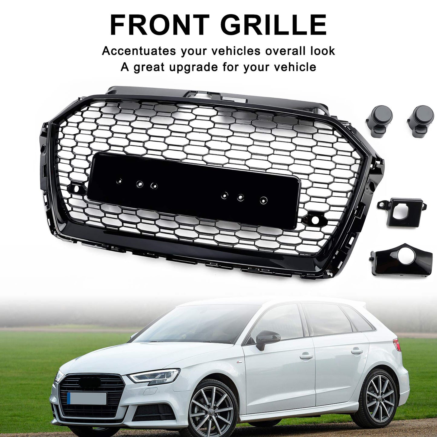 Griglia Anteriore a Nido d’Ape Nero Lucido RS3 Style per Audi A3 8V 2017-2019