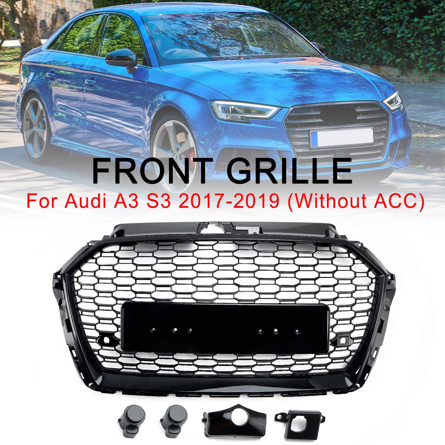 Griglia Anteriore a Nido d’Ape Nero Lucido RS3 Style per Audi A3 8V 2017-2019