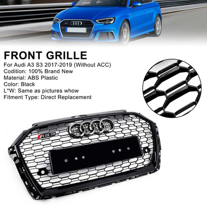 Griglia del paraurti anteriore in maglia a nido d'ape stile Audi A3 8V RS3 2017-2019 nera