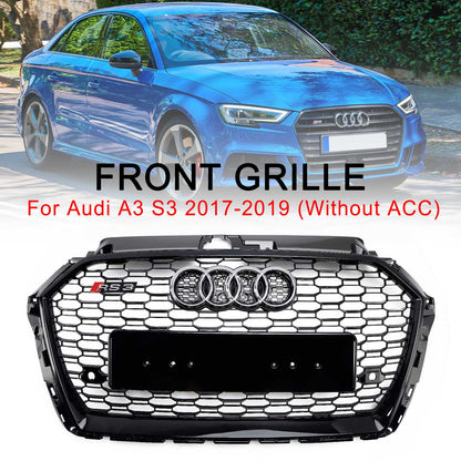 Griglia del paraurti anteriore in maglia a nido d'ape stile Audi A3 8V RS3 2017-2019 nera