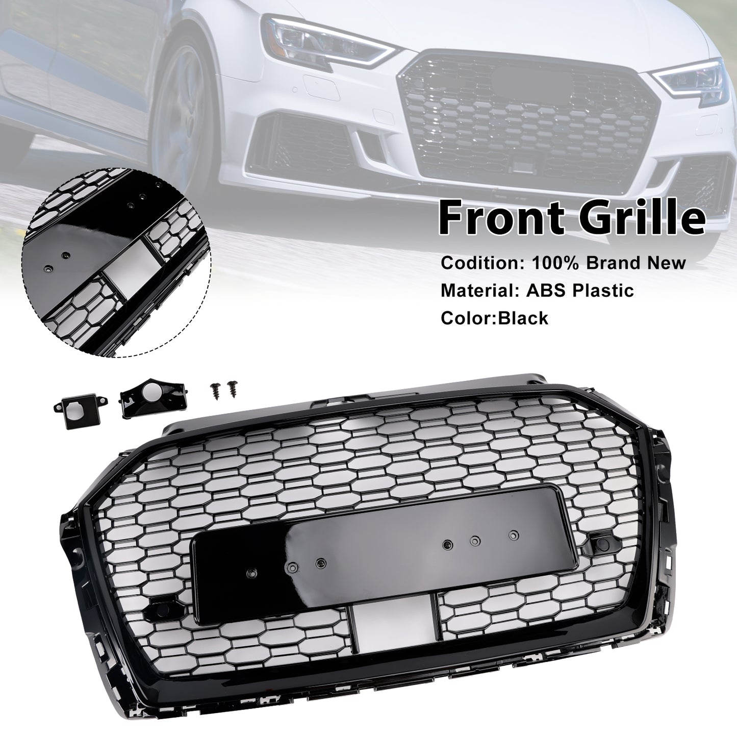 Griglia anteriore a nido d'ape Audi A3 S3 W/ACC RS3 Style 2017-2019, nera