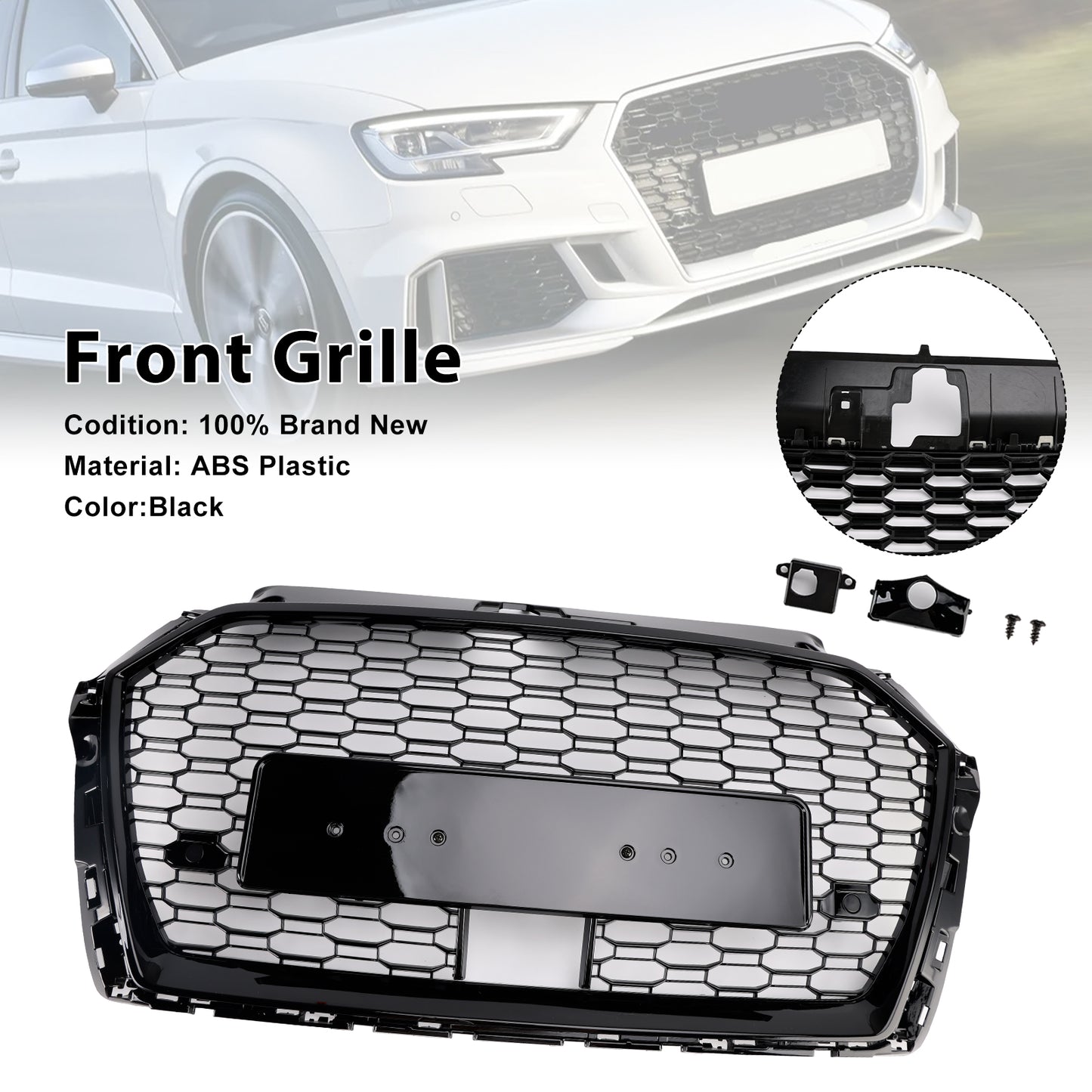 Griglia anteriore a nido d'ape Audi A3 S3 W/ACC RS3 Style 2017-2019, nera