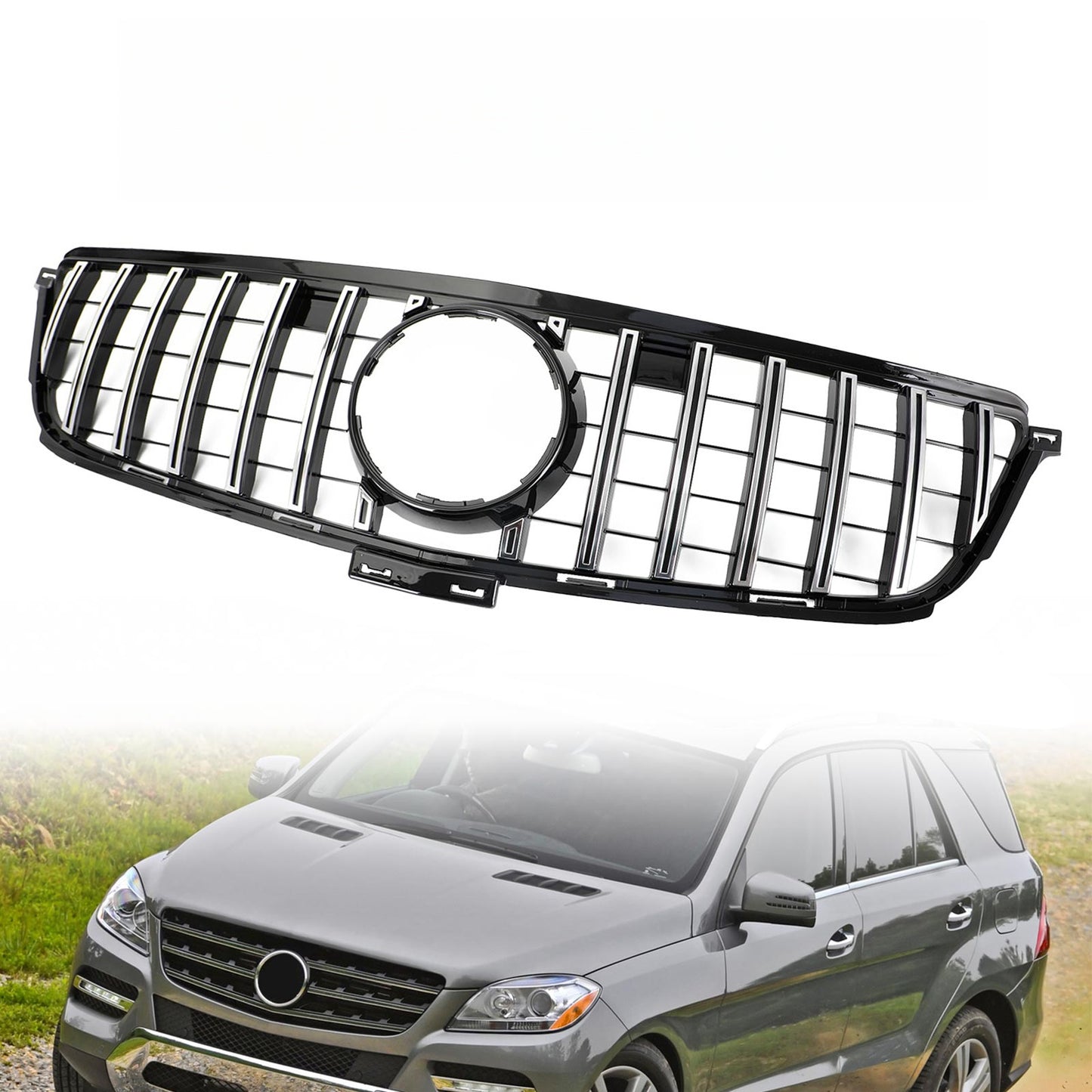 Griglia anteriore nera cromata Per Benz W166 2012-2015 ML 300 350 400 ML63 GTR Style