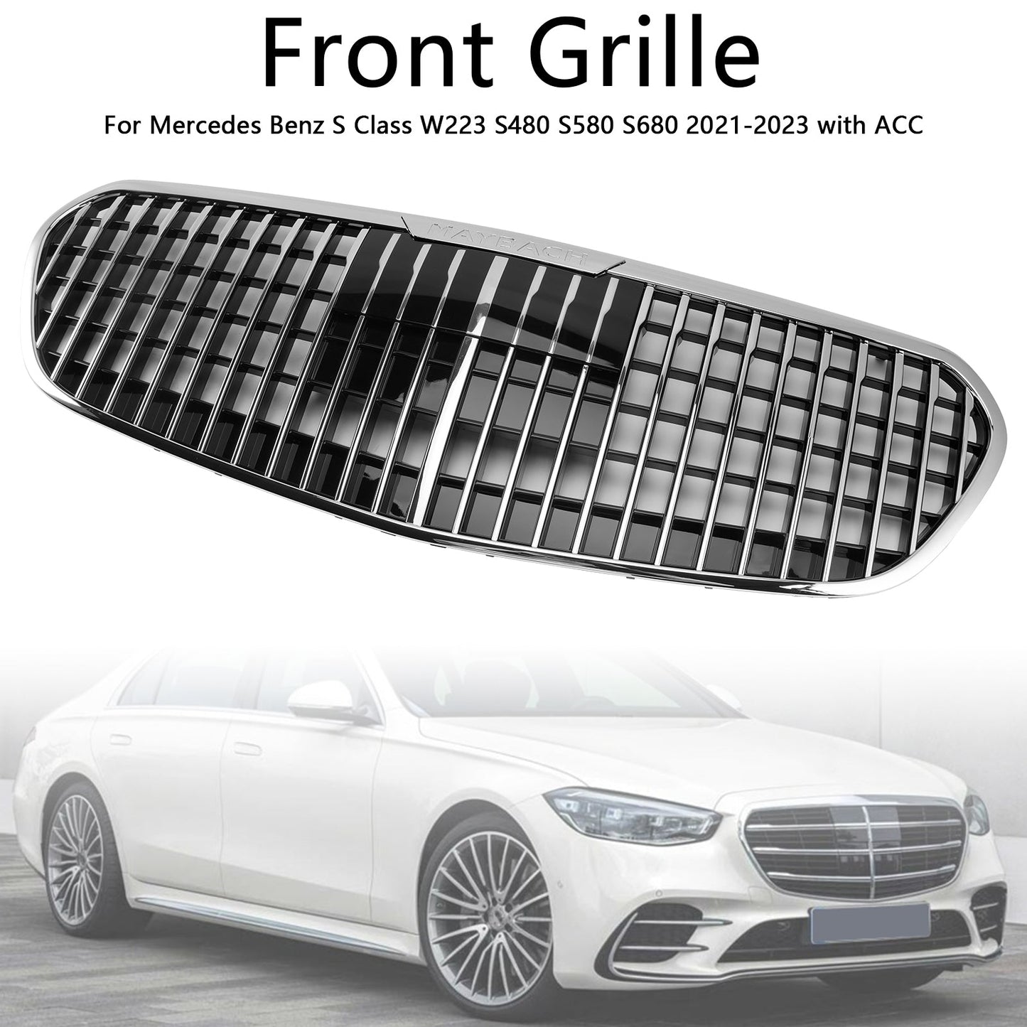 Mercedes Benz Classe S W223 2021-2023 S480 S580 S680 + Griglia paraurti anteriore cromata con ACC