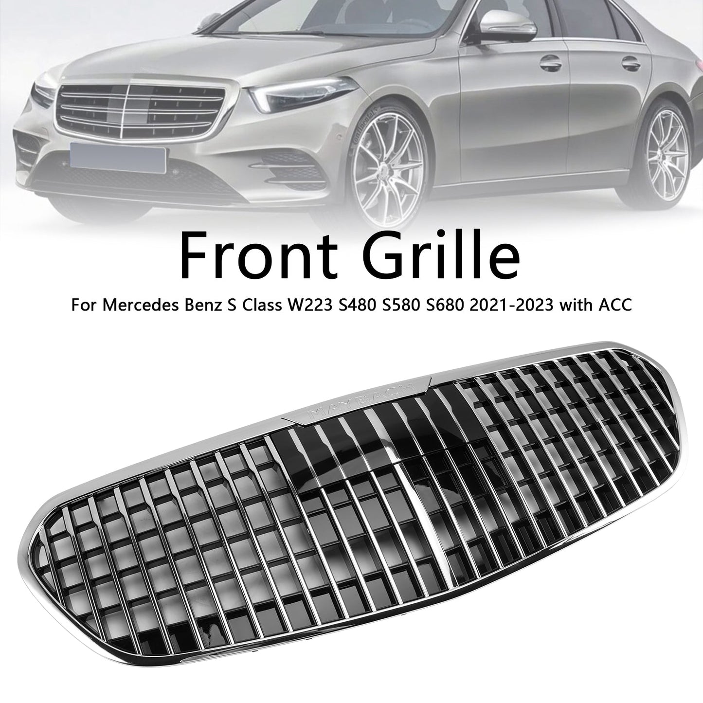 Mercedes Benz Classe S W223 2021-2023 S480 S580 S680 + Griglia paraurti anteriore cromata con ACC