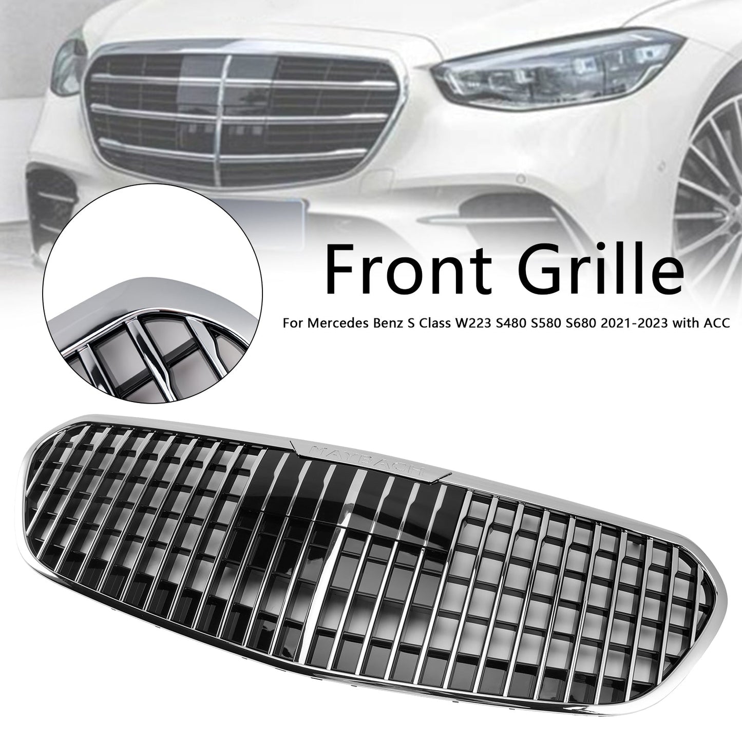 Mercedes Benz Classe S W223 2021-2023 S480 S580 S680 + Griglia paraurti anteriore cromata con ACC