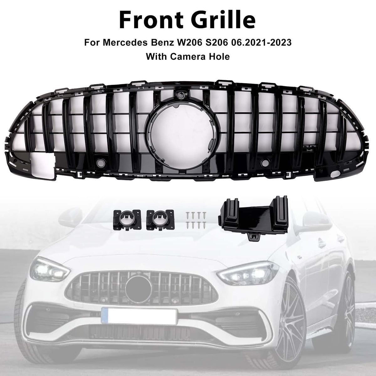 Mercedes Benz Classe C W206 S206 Griglia anteriore 2021.6-2023 GT Style Paraurti superiore Griglia nera