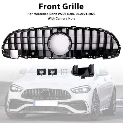 Mercedes Benz Classe C W206 S206 Griglia anteriore 2021.6-2023 GT Style Paraurti superiore Griglia nera