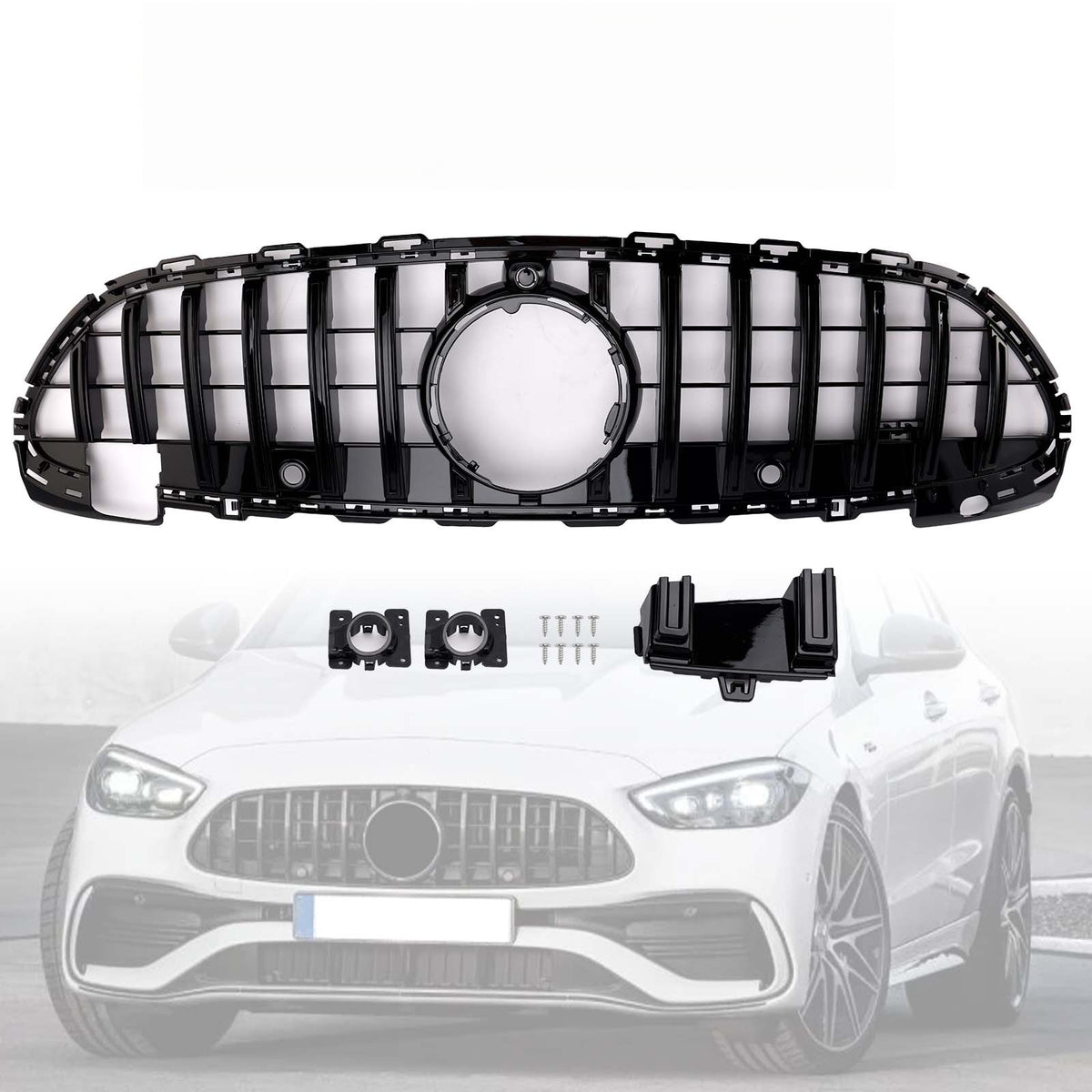 Mercedes Benz Classe C W206 S206 Griglia anteriore 2021.6-2023 GT Style Paraurti superiore Griglia nera