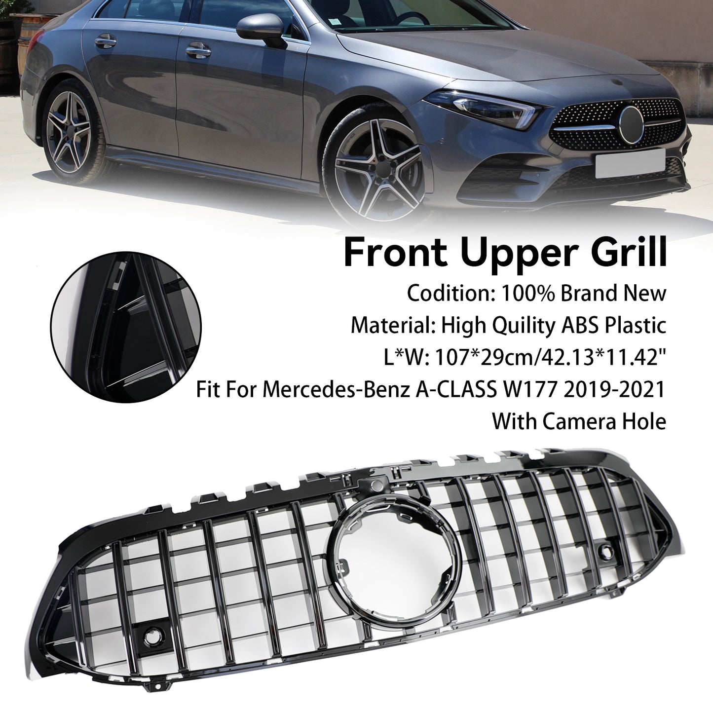 Griglia paraurti anteriore stile GT adatta per Mercedes Benz Classe A W177 2019-2023 nera