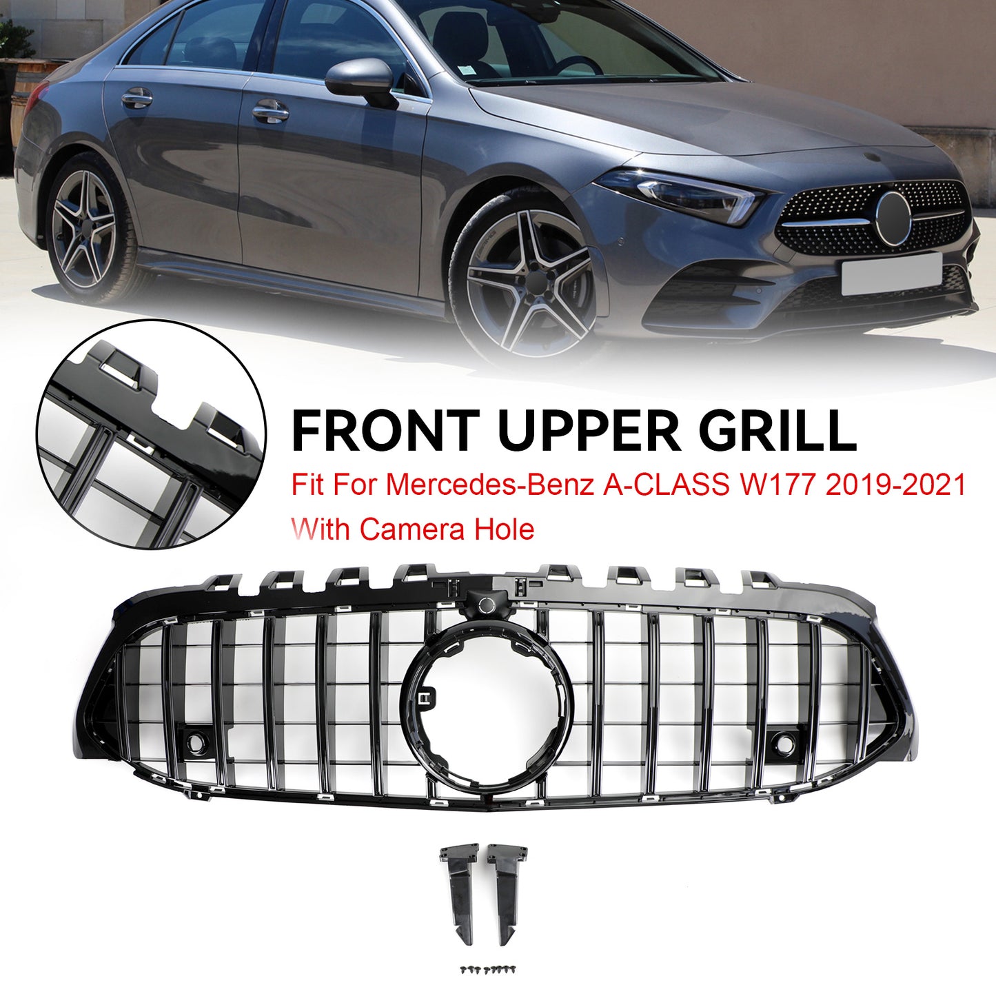 Per Mercedes-Benz Classe A W177 2019-2023 Griglia paraurti anteriore stile GT Nera