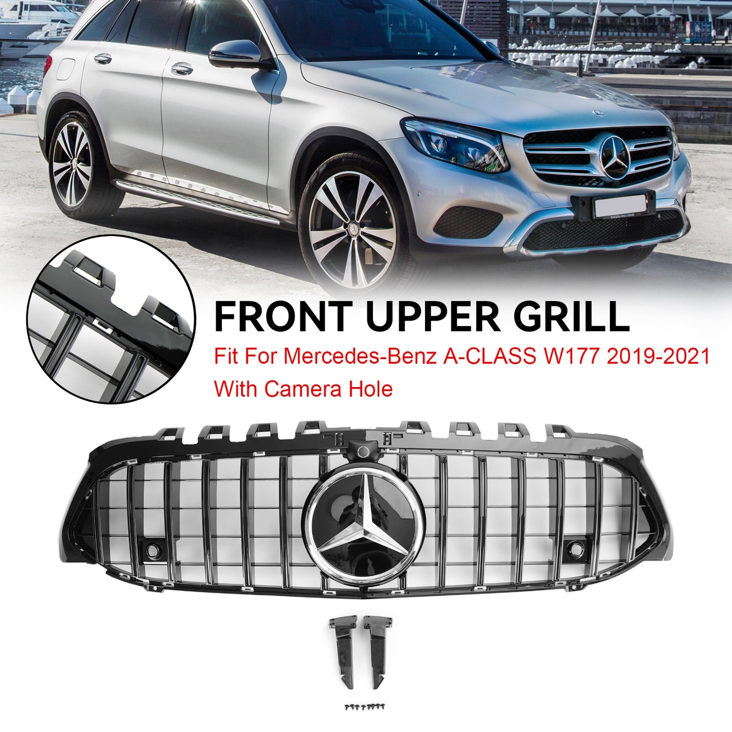 Griglia paraurti anteriore stile GT adatta per Mercedes Benz Classe A W177 2019-2023 nera