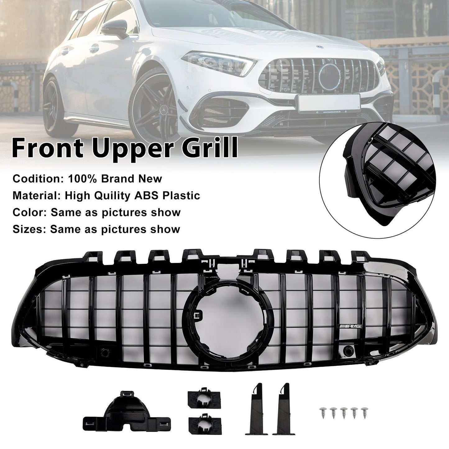 Griglia paraurti anteriore stile GT Mercedes Benz Classe A W177 2019-2023 nera