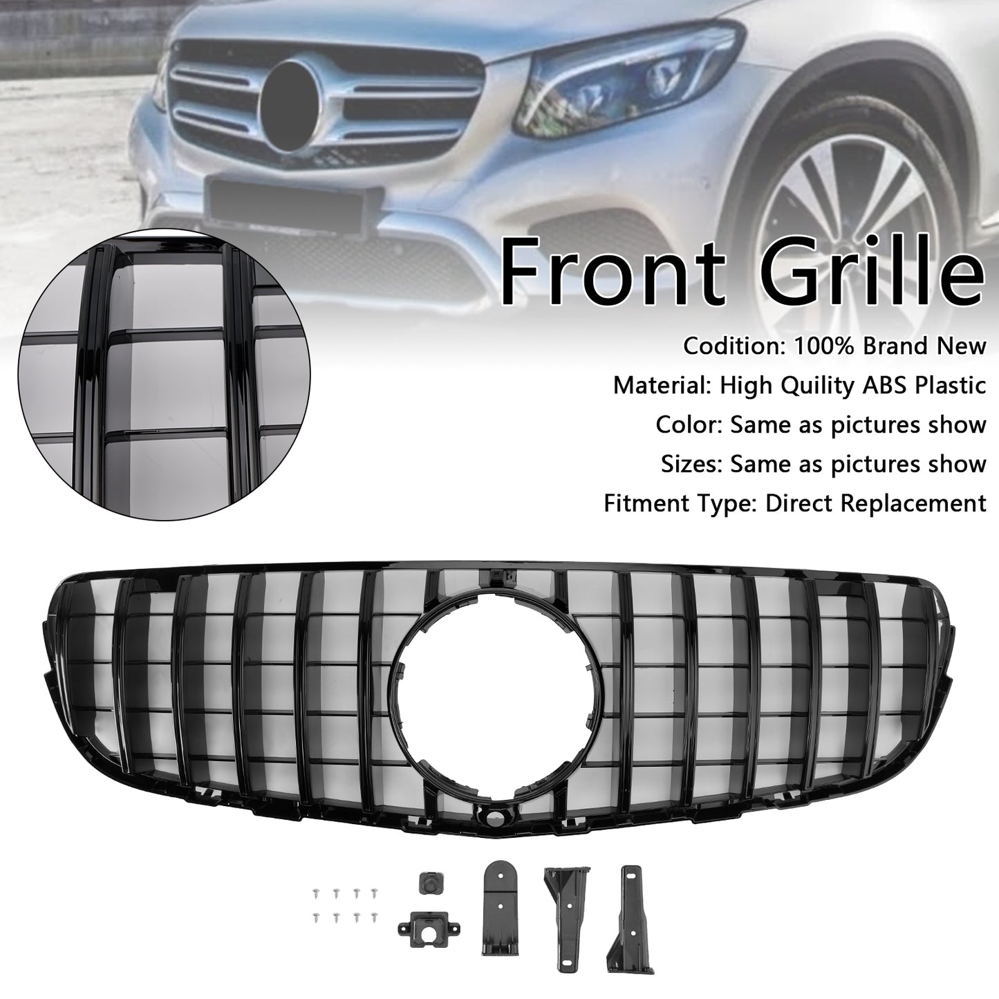 Griglia paraurti anteriore Mercedes Benz GLC X253 C253 2015-2019, colore nero lucido