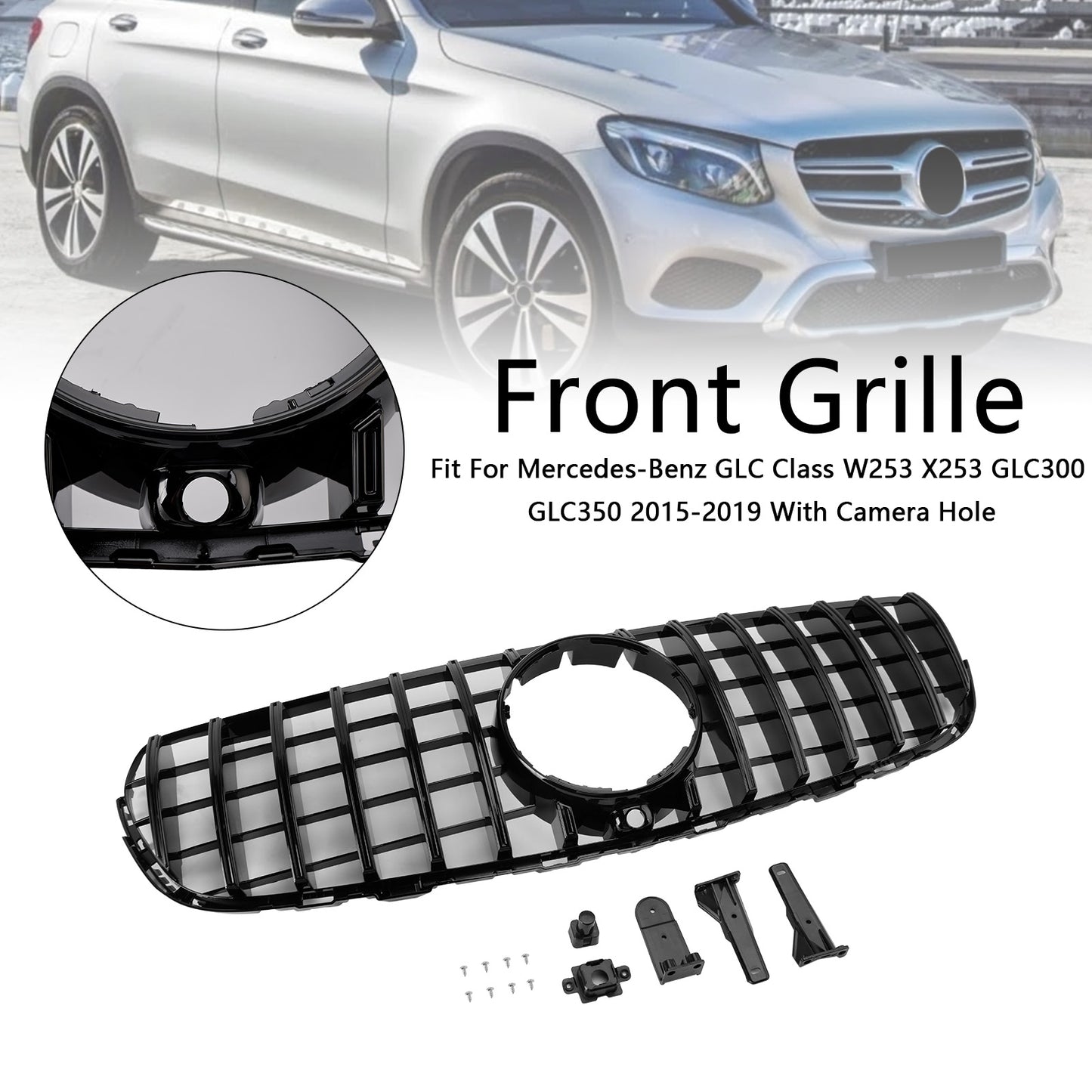 Griglia paraurti anteriore Mercedes Benz GLC X253 C253 2015-2019, colore nero lucido