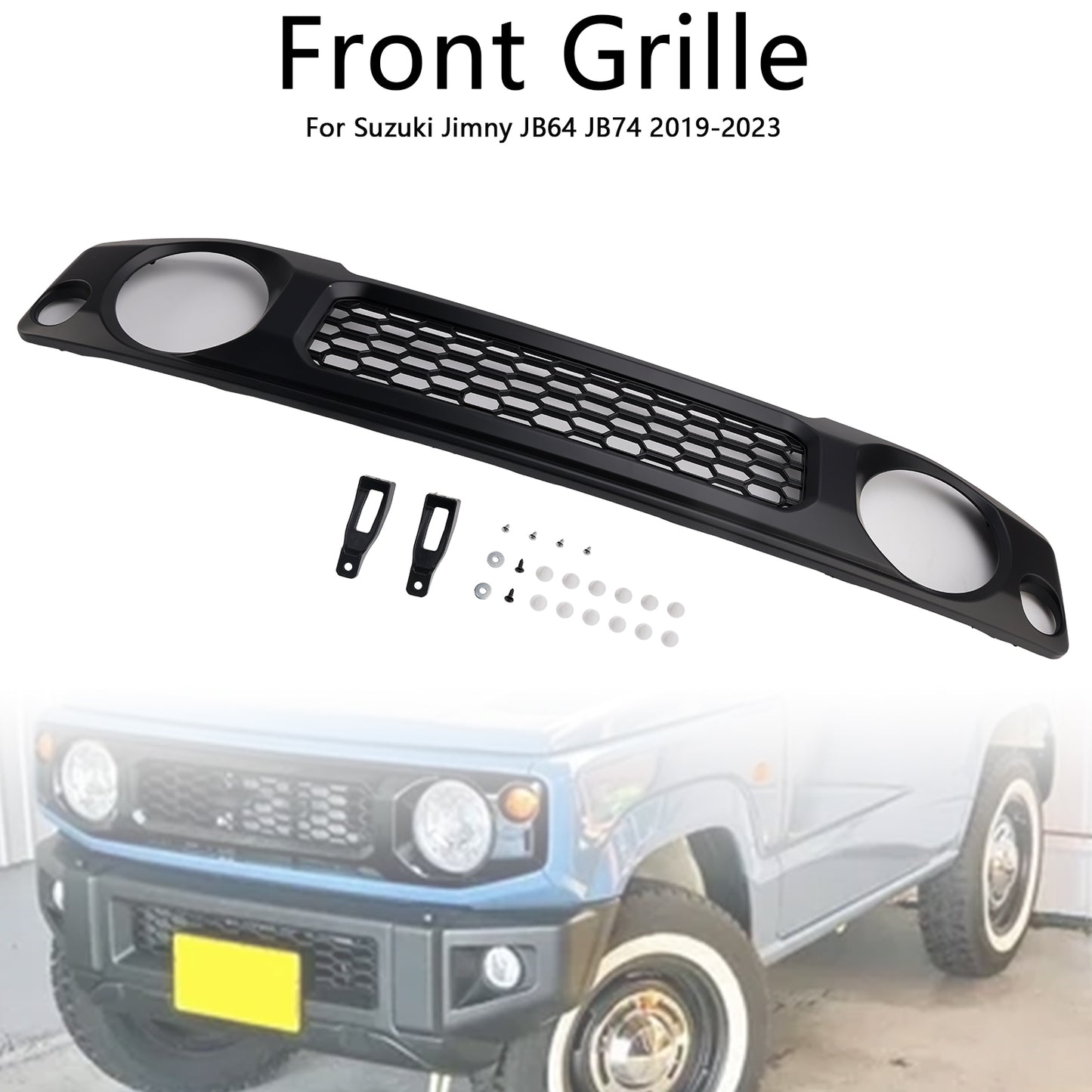 Per Suzuki Jimny JB64 JB74 2019-2023 Griglia paraurti anteriore a nido d'ape nera