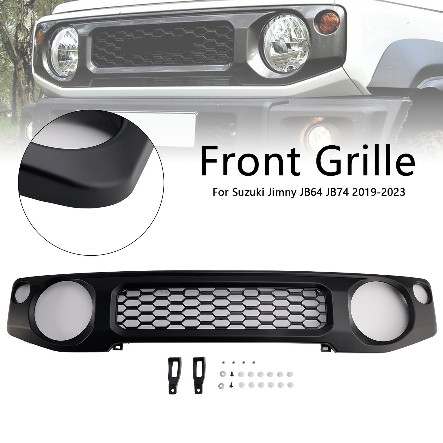Per Suzuki Jimny JB64 JB74 2019-2023 Griglia paraurti anteriore a nido d'ape nera