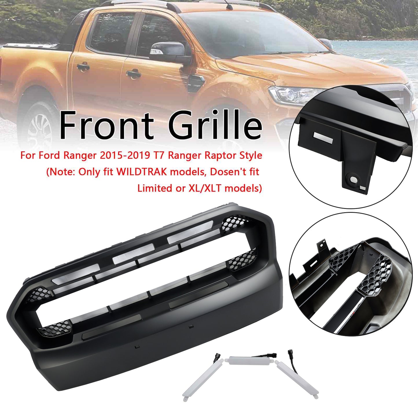 Grille de Bumper prima dello stile Raptor con LED per Ford Ranger T7 2015-2019