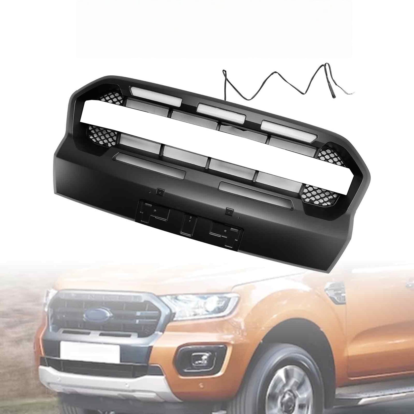 2019-2023 Per Ford Ranger T8 Ranger Grilla per paraurti anteriore in stile Raptor Nero W/LED