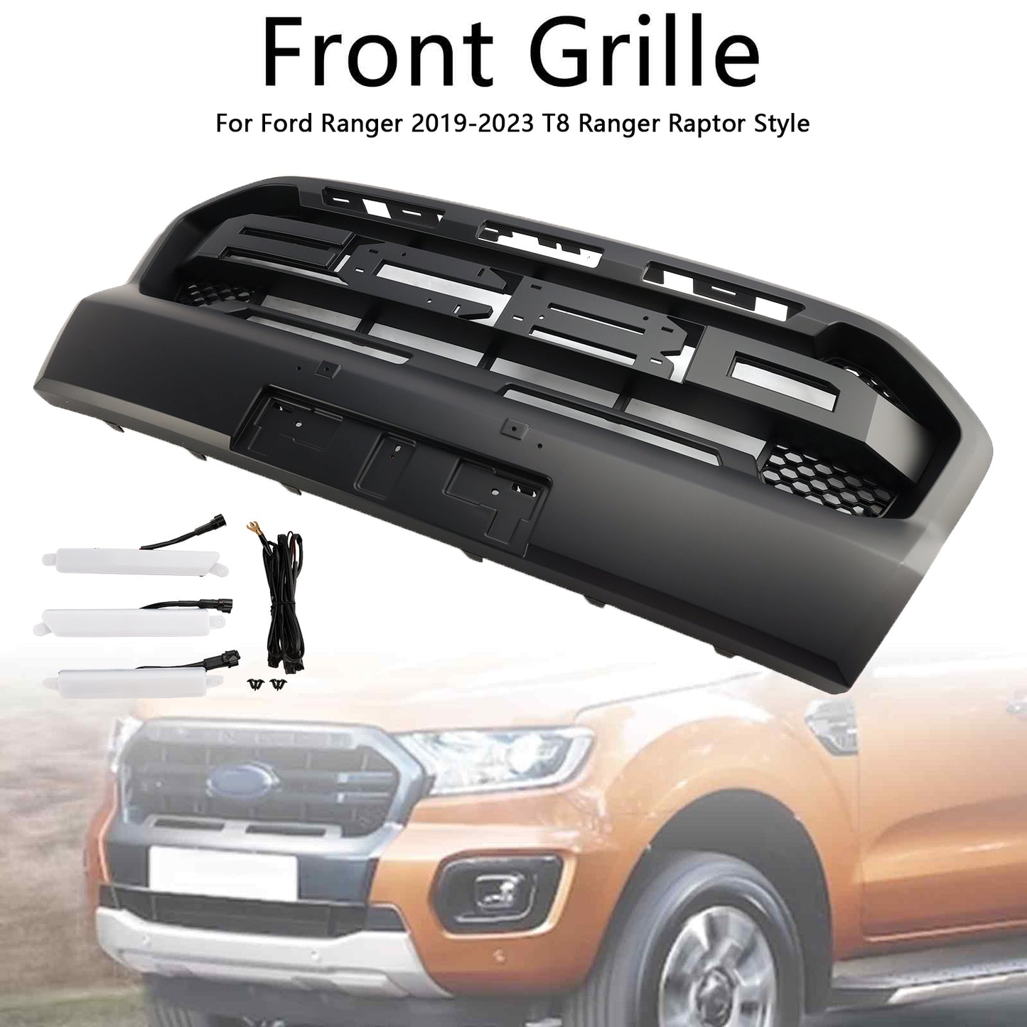 Griglia paraurti anteriore stile Ranger Raptor nero opaco Ford Ranger T8 2019-2023