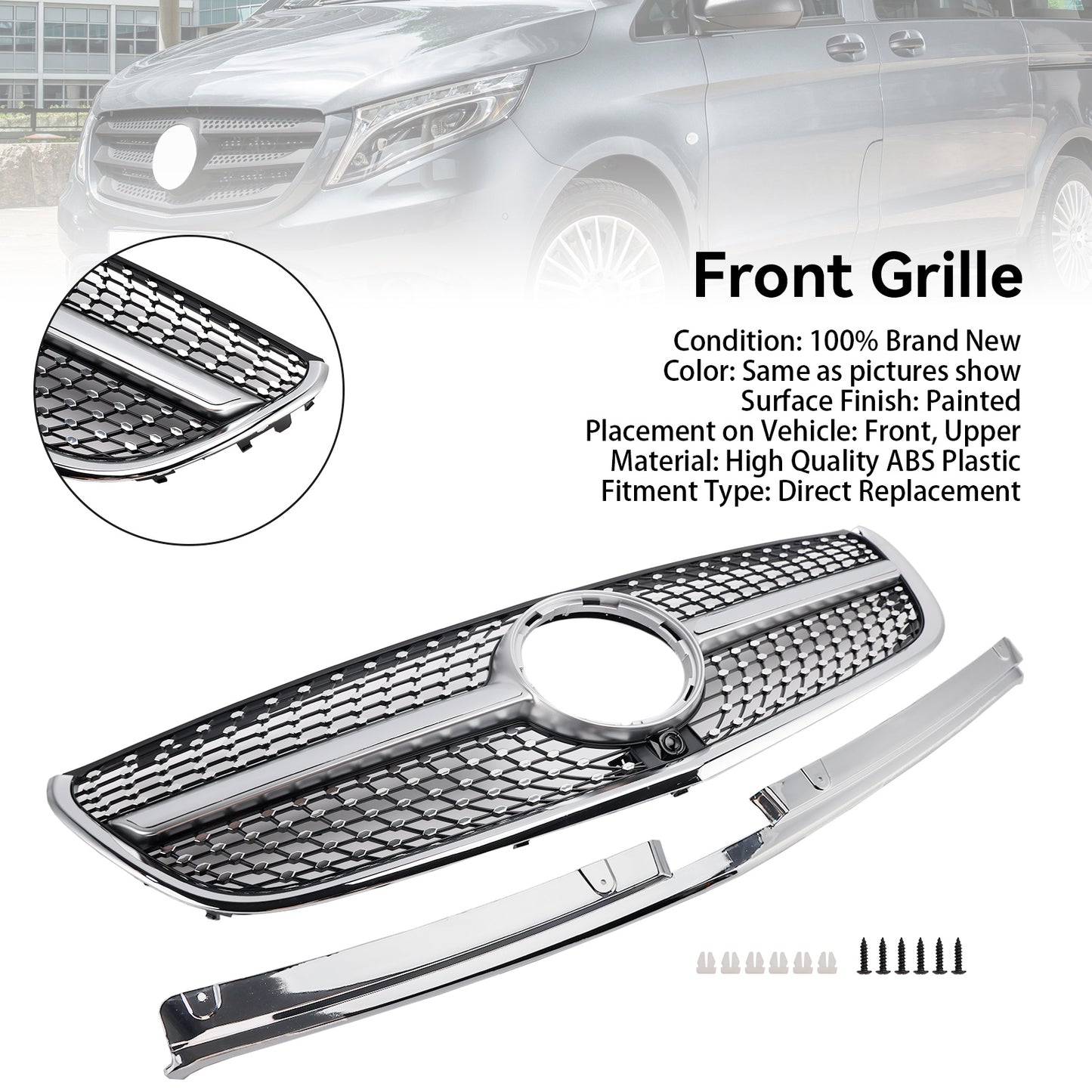 Mercedes Benz Vito 2015 2016 2017 2018 2019 W447 Griglia di diamante Paraurti anteriori Griglia cromata