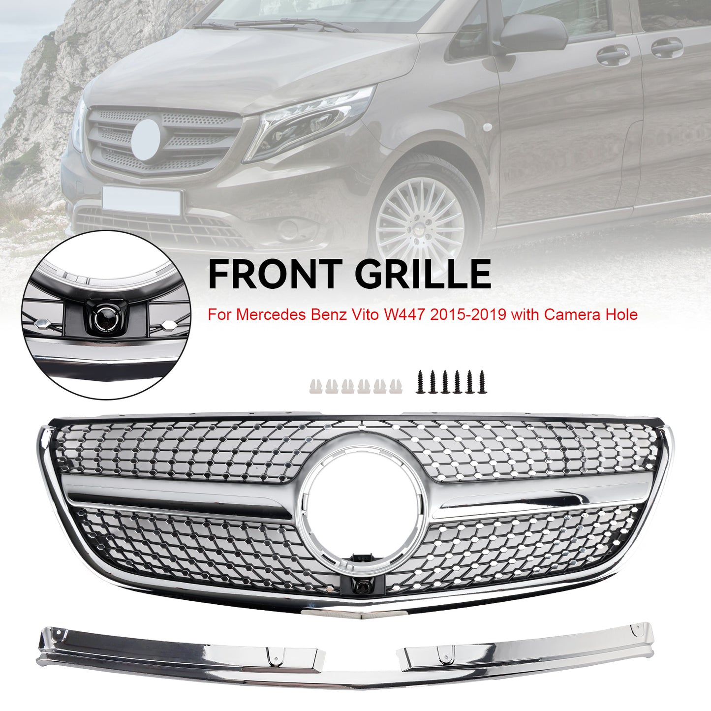 Mercedes Benz Vito 2015 2016 2017 2018 2019 W447 Griglia di diamante Paraurti anteriori Griglia cromata