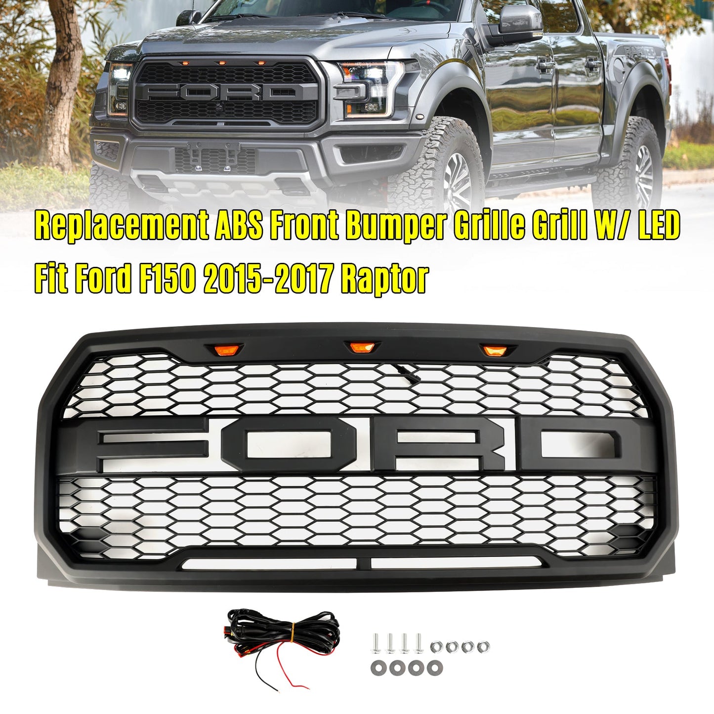 Griglia paraurti anteriore di ricambio per Ford F150 Raptor Style 2015-2016-2017 con LED